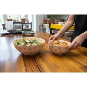 Signature Housewares Floral Stoneware Bowls Set of 2 White Yellow Red Brand New